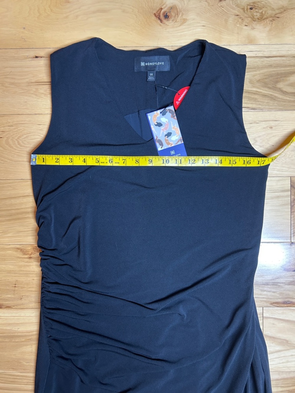 NWT HoneyLove Black Rushed Inner Power Midi Dress w/Hidden Shapewear | Size 1X - Picture 3 of 8